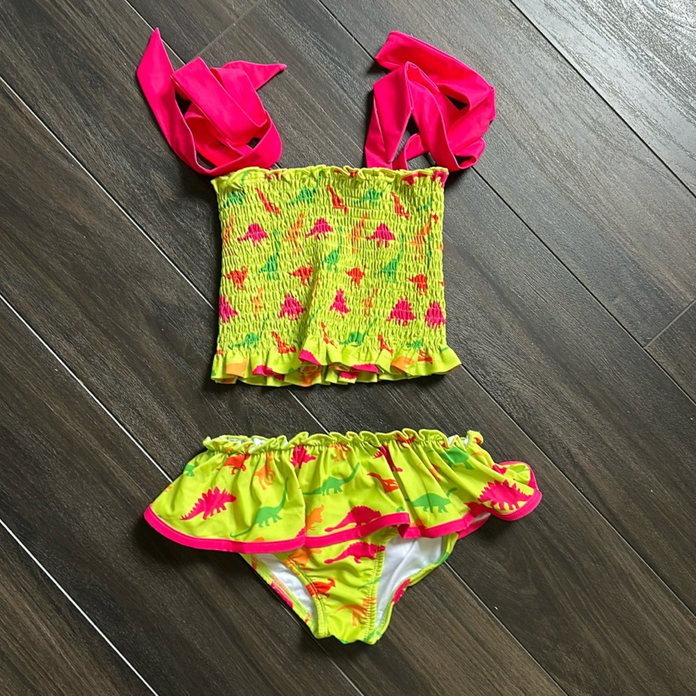 Smocked Sweets Swim Safe Dino Swimwear Two Piece size 5